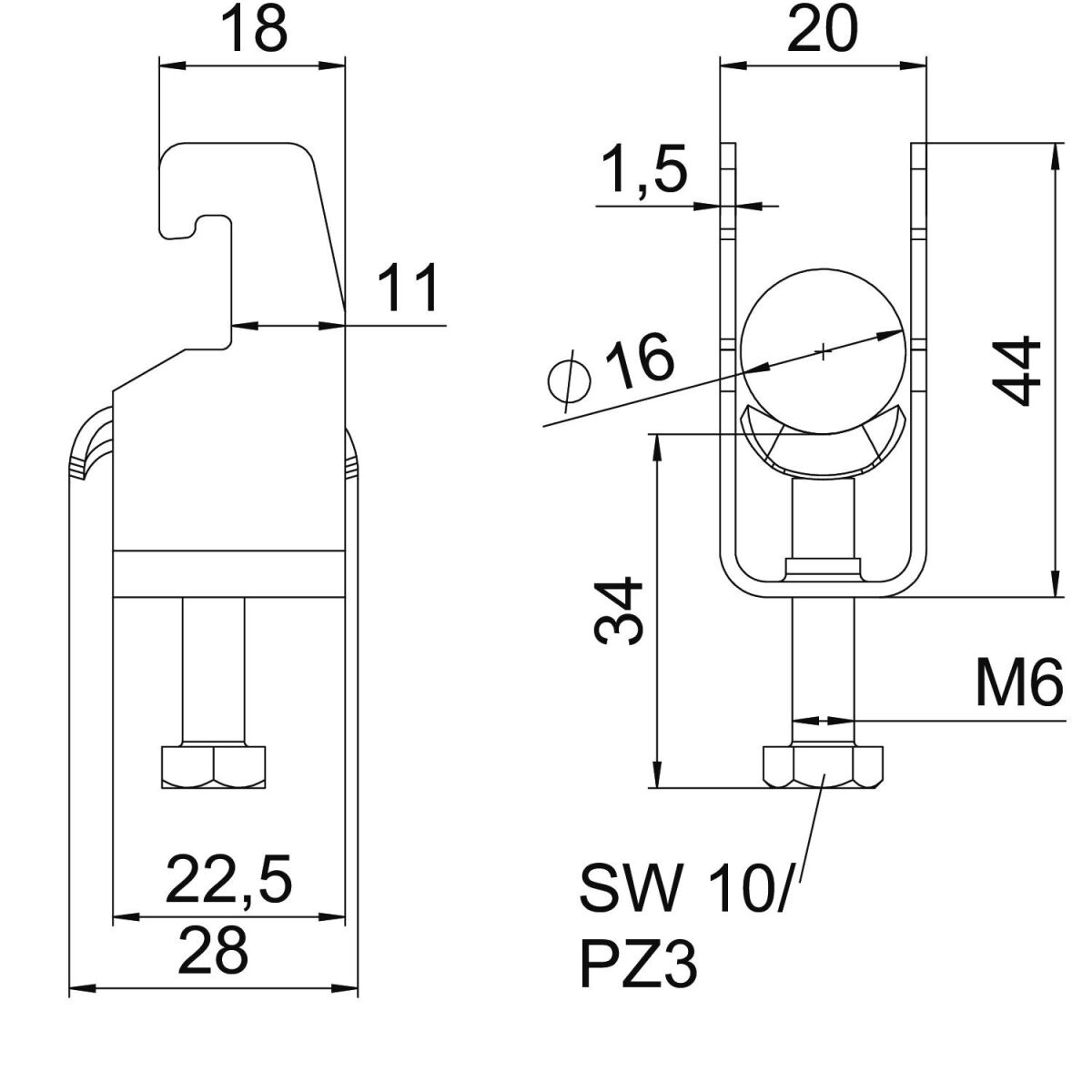 Bügelschelle BS-U1-M-16 A2