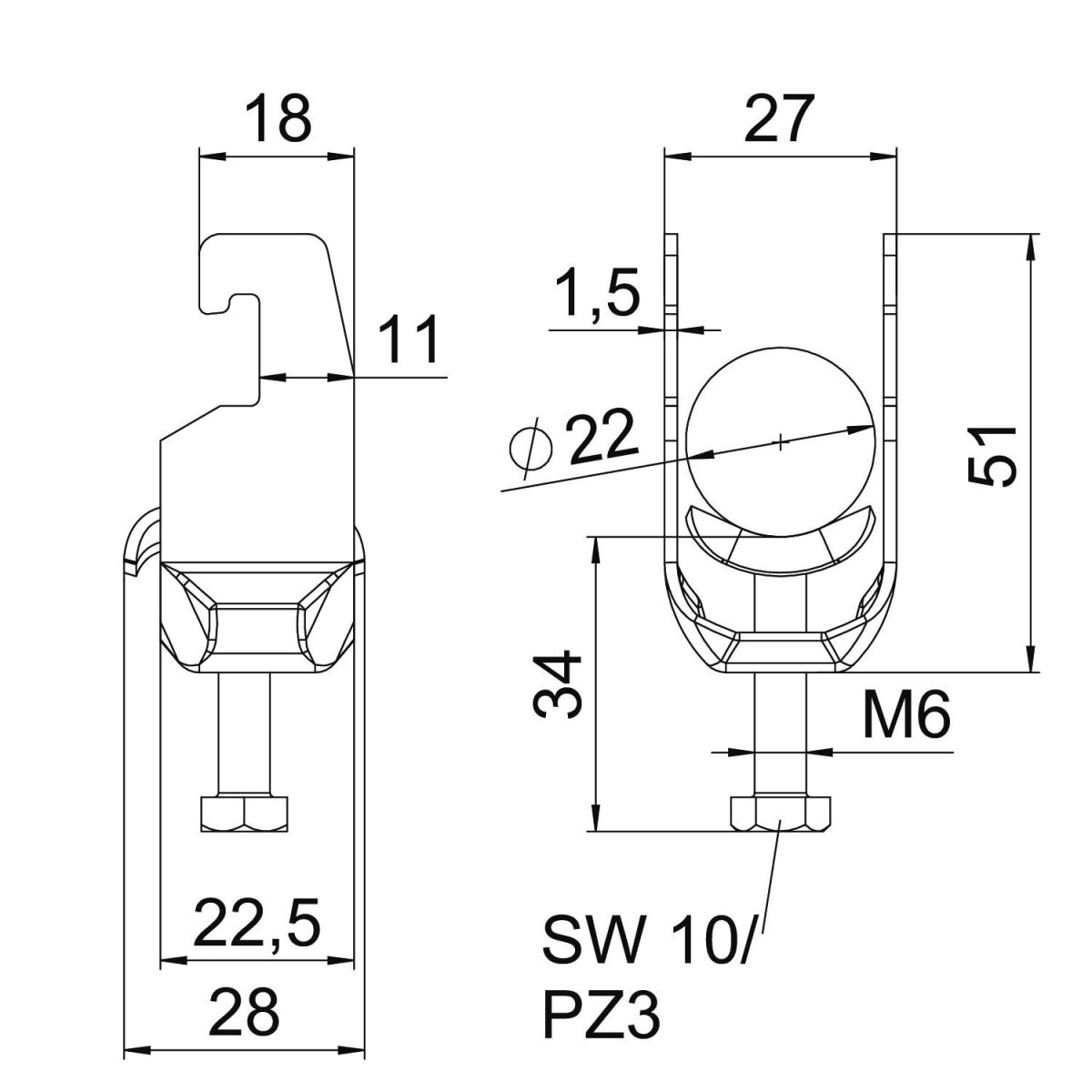 Bügelschelle BS-U1-M-22 A2