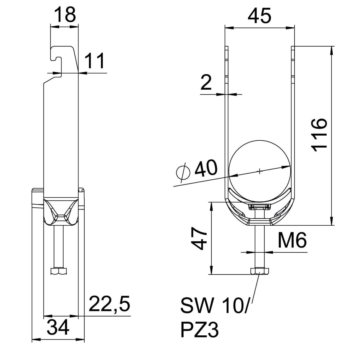Bügelschelle BS-U2-K-40 ALU