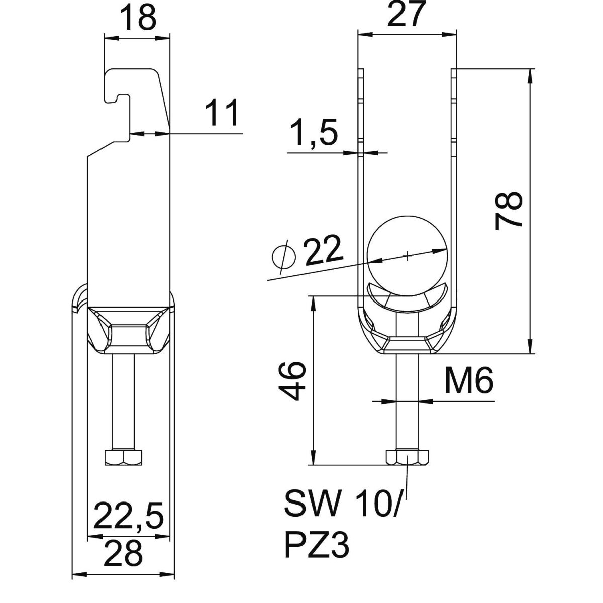 Bügelschelle BS-U2-M-22 FT