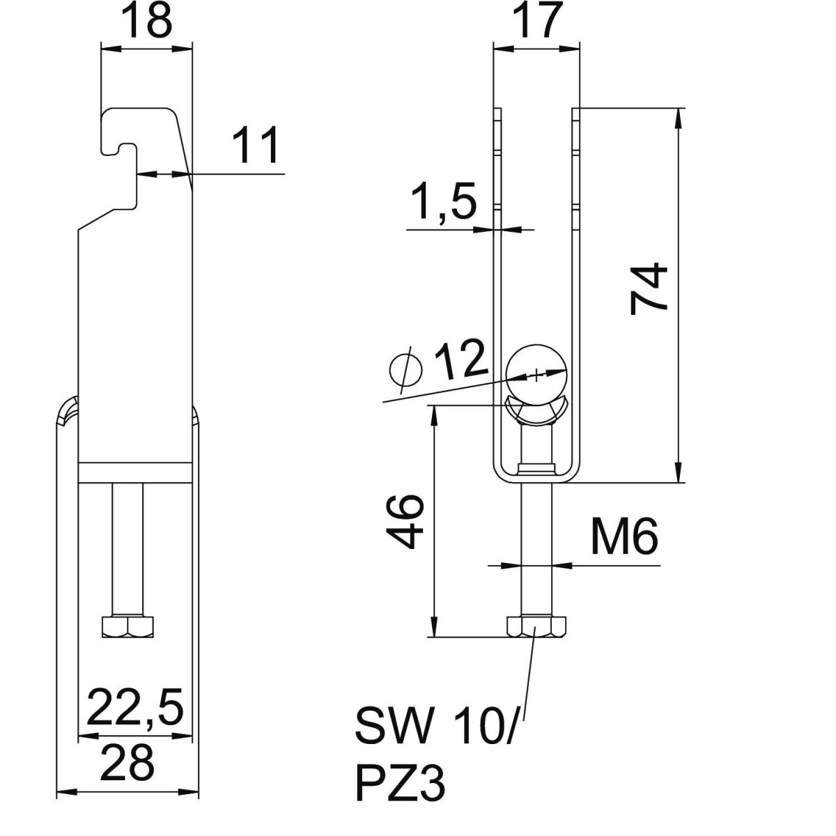 Bügelschelle BS-U3-M-12 FT