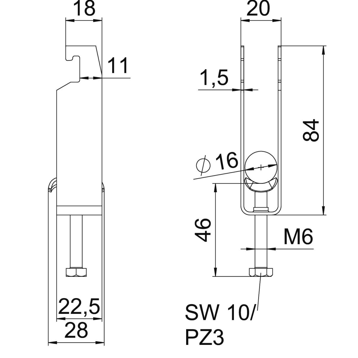 Bügelschelle BS-U3-M-16 FT