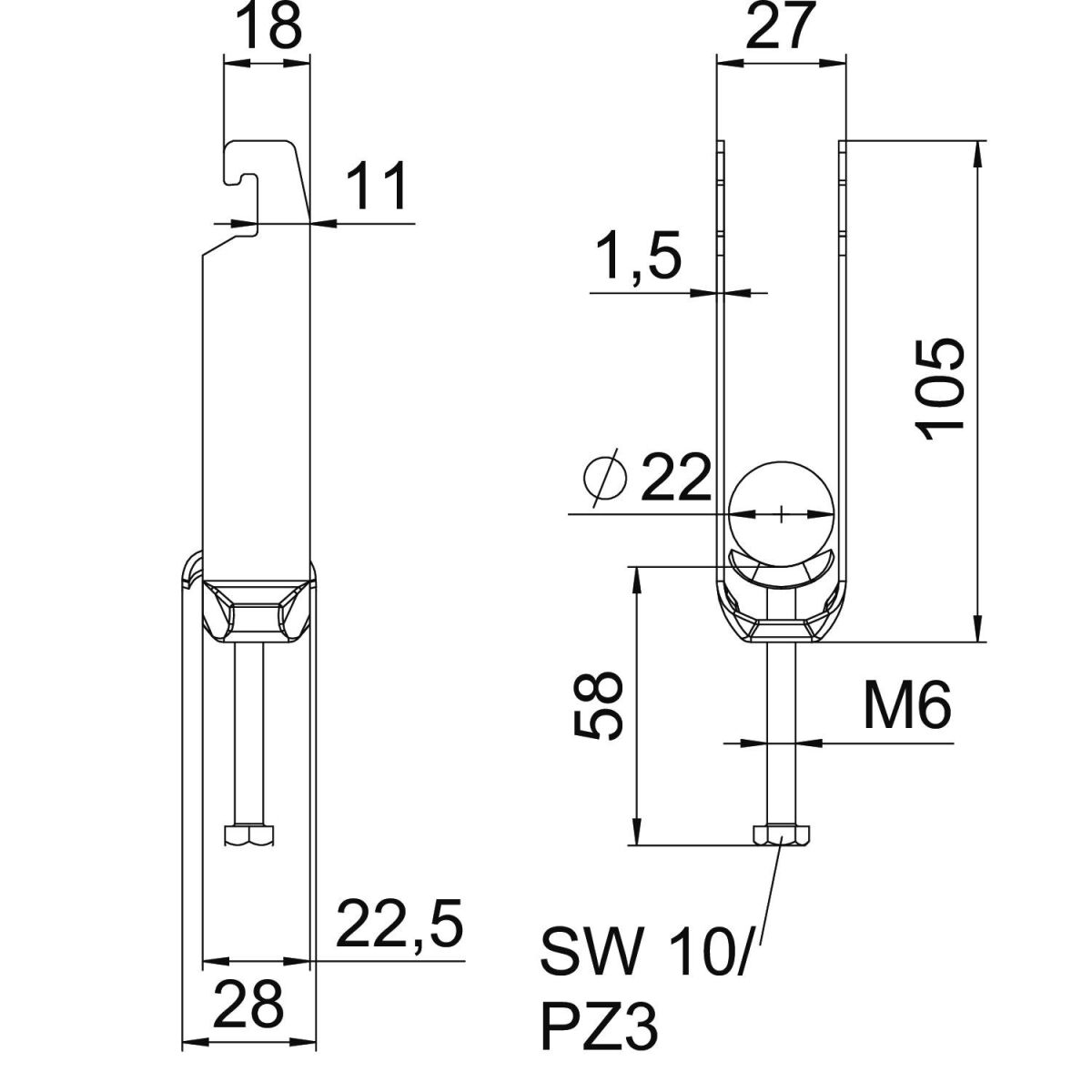 Bügelschelle BS-U3-M-22 FT