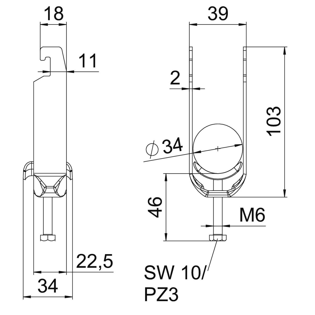 Bügelschelle BS-U3-M-34 FT