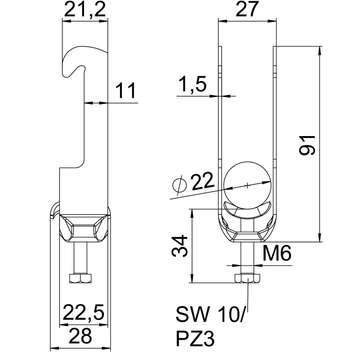 Bügelschelle BS-W1-M-22 A2