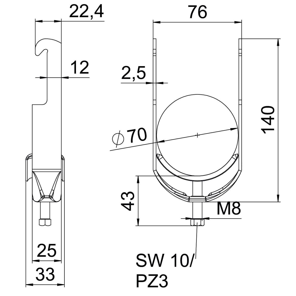 Bügelschelle BS-W1-M-70 FT