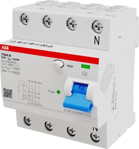 FI-Schutzschalter F204B 4-polig 63A 30mA Typ B FI-Schutzschalter F204B 4-polig 63A 30mA Typ B