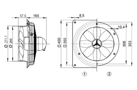 Axial-Wandventilator DZQ 25/4 B E Ex e