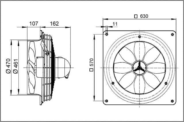 Axial-Wandventilator DZQ 45/4 B E Ex e