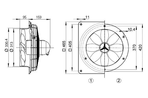 Axial-Wandventilator DZS 30/4 B E Ex e