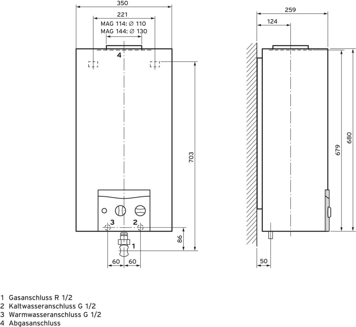 Gas-Durchlaufwasserhitzer MAG 114/1 Z LL-Gas